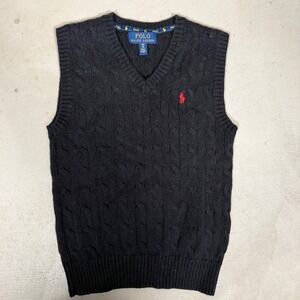 Polo Ralph Lauren Kids Navy Blue Cable Knit V-Neck Sweater Vest Size S 8 Pony